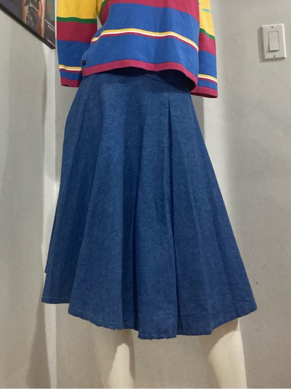 Vintage 90s Handmade Denim A Line Skirt - Rear Zipper